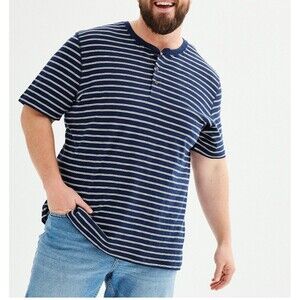 Big & Tall Sonoma Short Sleeve Navy Striped Everyday Henley Men’s 2XB NWT